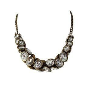 Chunky state necklace chunky statement necklace antique brass tone rivoli stones